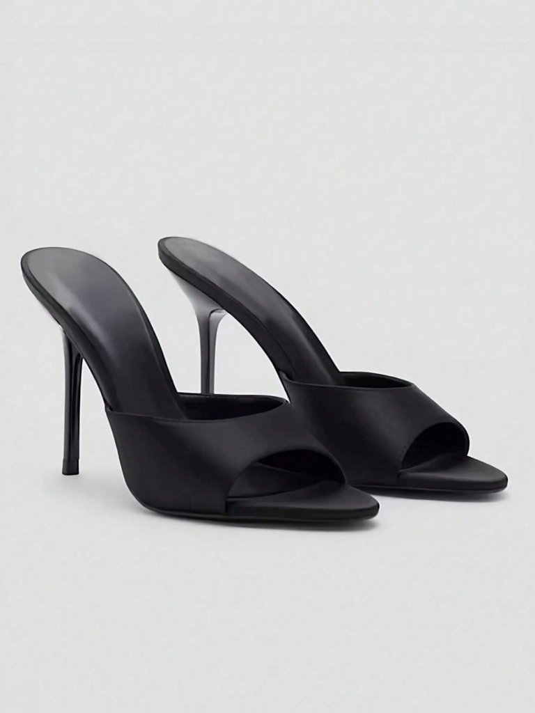 Women's Black Stiletto Heel Mule Sandals